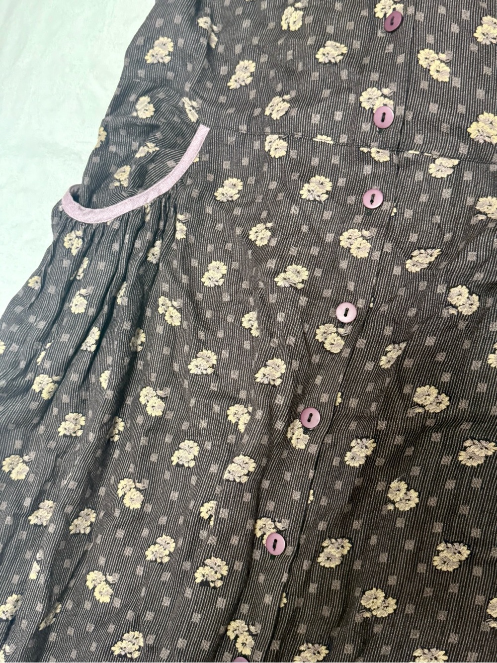 VTG 90s Hopeless Romantic Brown Floral Prairie Midi Dress M Pockets Button Front - Picture 14 of 16